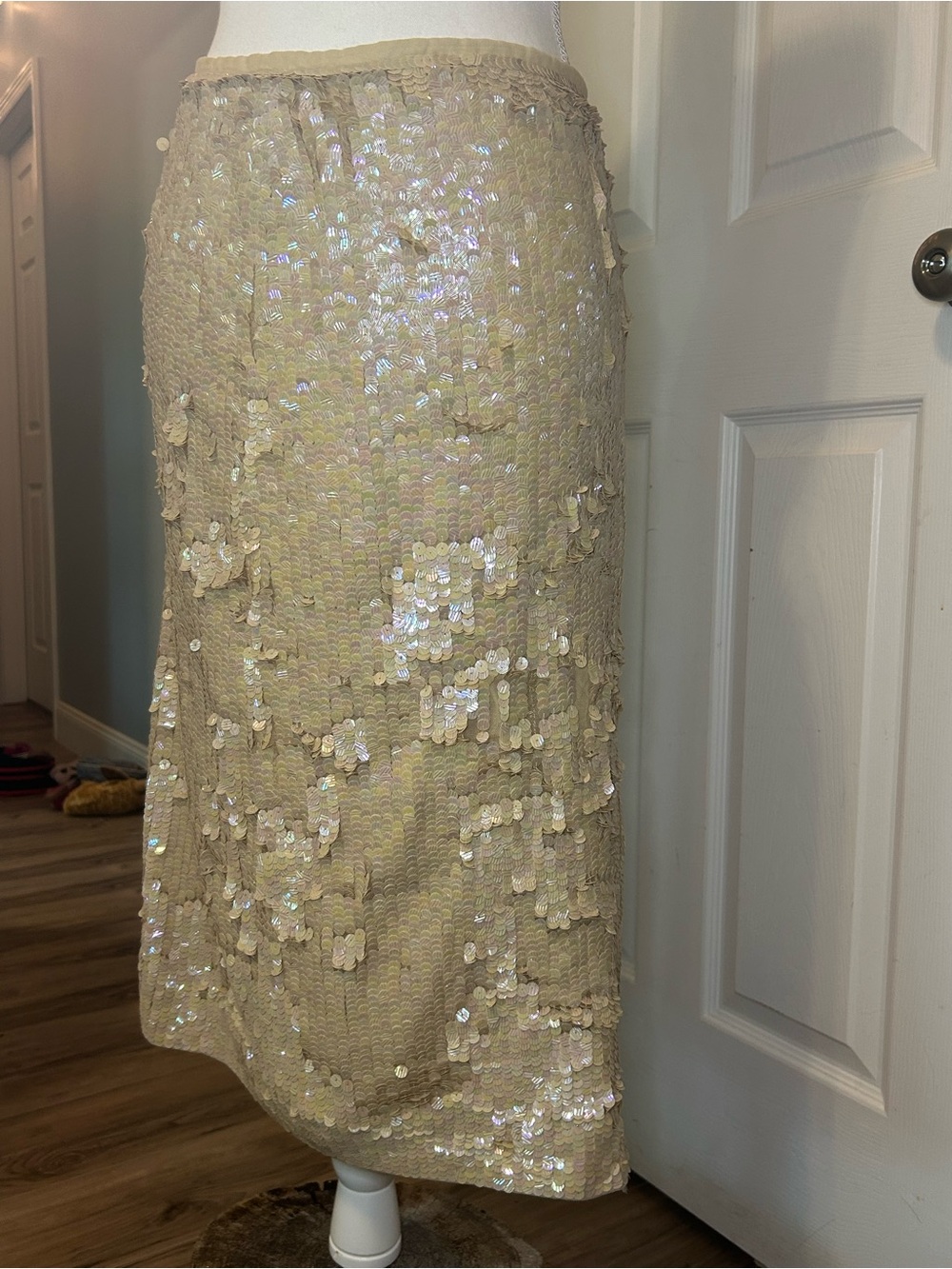Vintage Cream Sequin Midi Skirt
